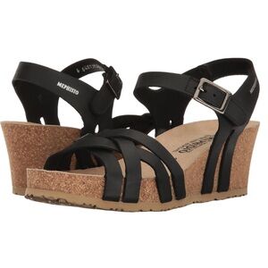 MEPHISTO | Lanny Black Leather Wedge Sandal